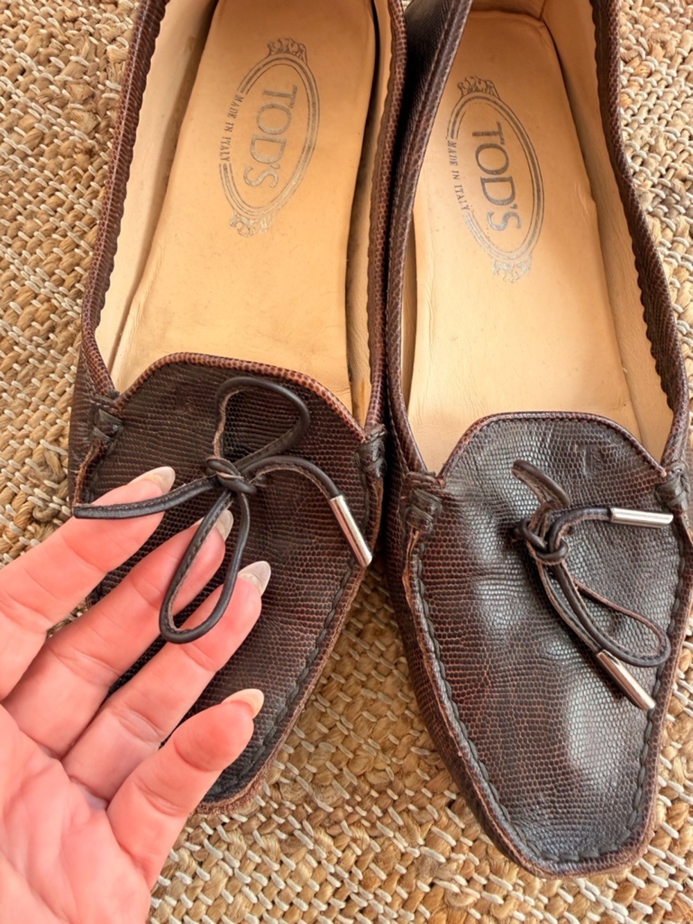 Vintage TOD'S Womens Driving Moc Lizard Loafers Sz 8.5 - Picture 4 of 10